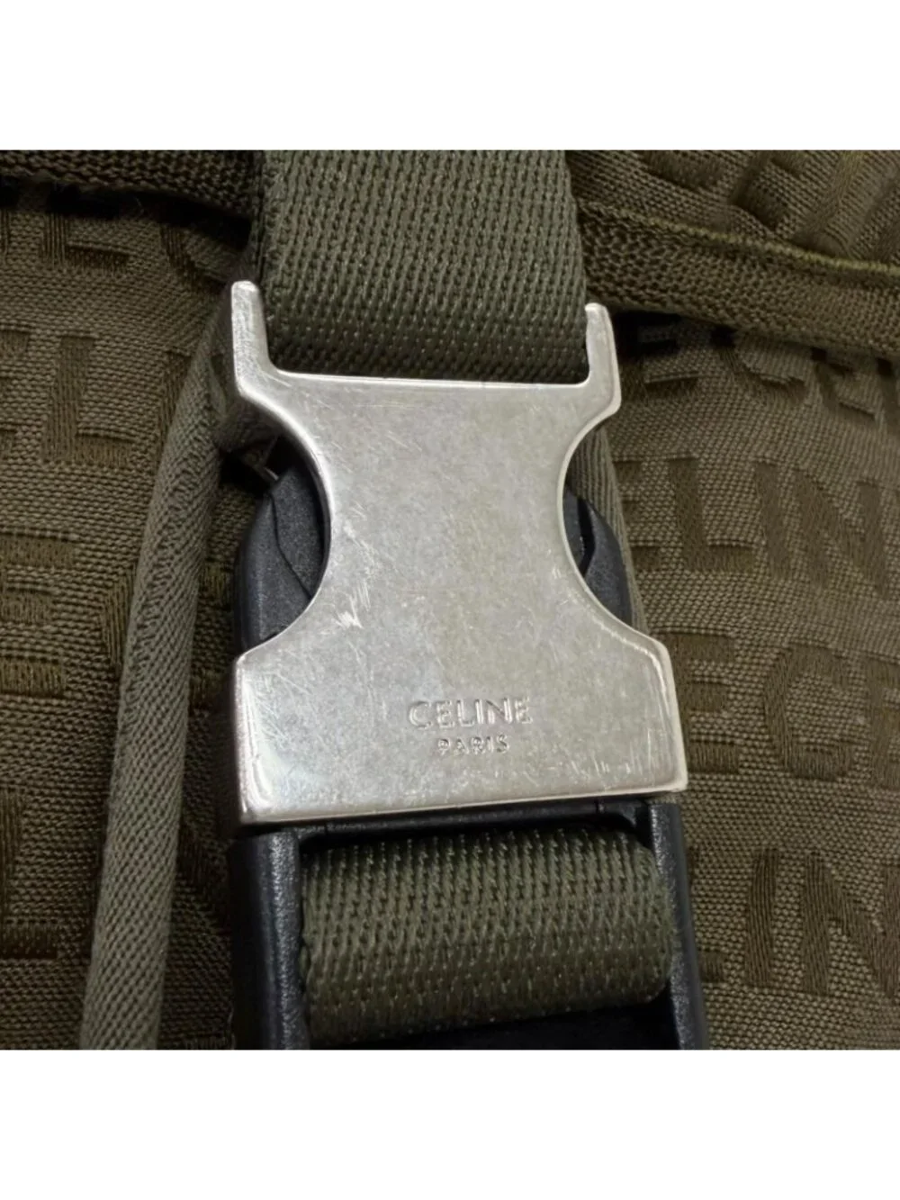 Celine Canvas Partial Leather Logo All Over Pattern Trekking Backpack Khaki - Picture 9 of 10